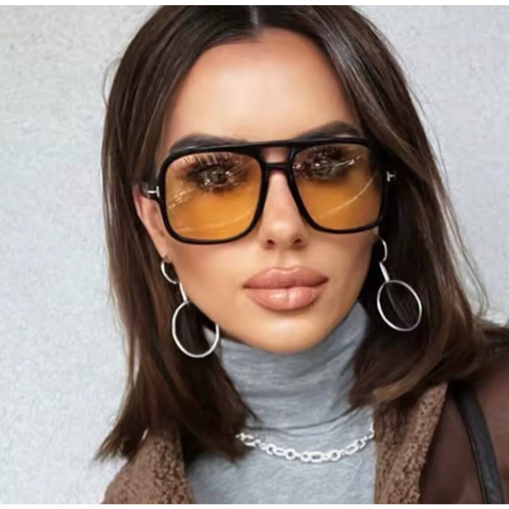 Black Frame Sunglasses with Amber Lenses - Women